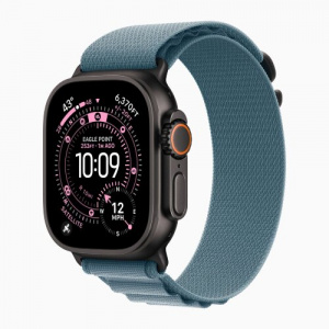 Apple Watch Ultra 3 49mm Alpine Loop - Black Titanium Case with Light Blue Alpine Loop